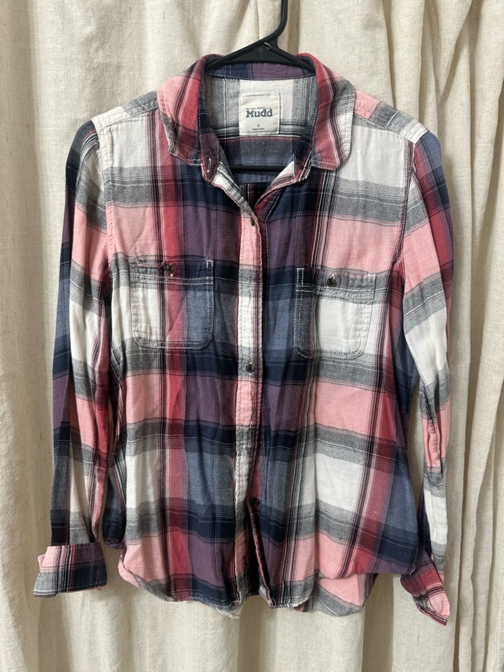 Mudd Pink, Navy & White Plaid Button-Down Shirt